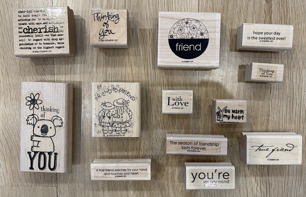 Rubber Stamp Set Lot of 13 Wood Wooden Friend Family Parent Sibling